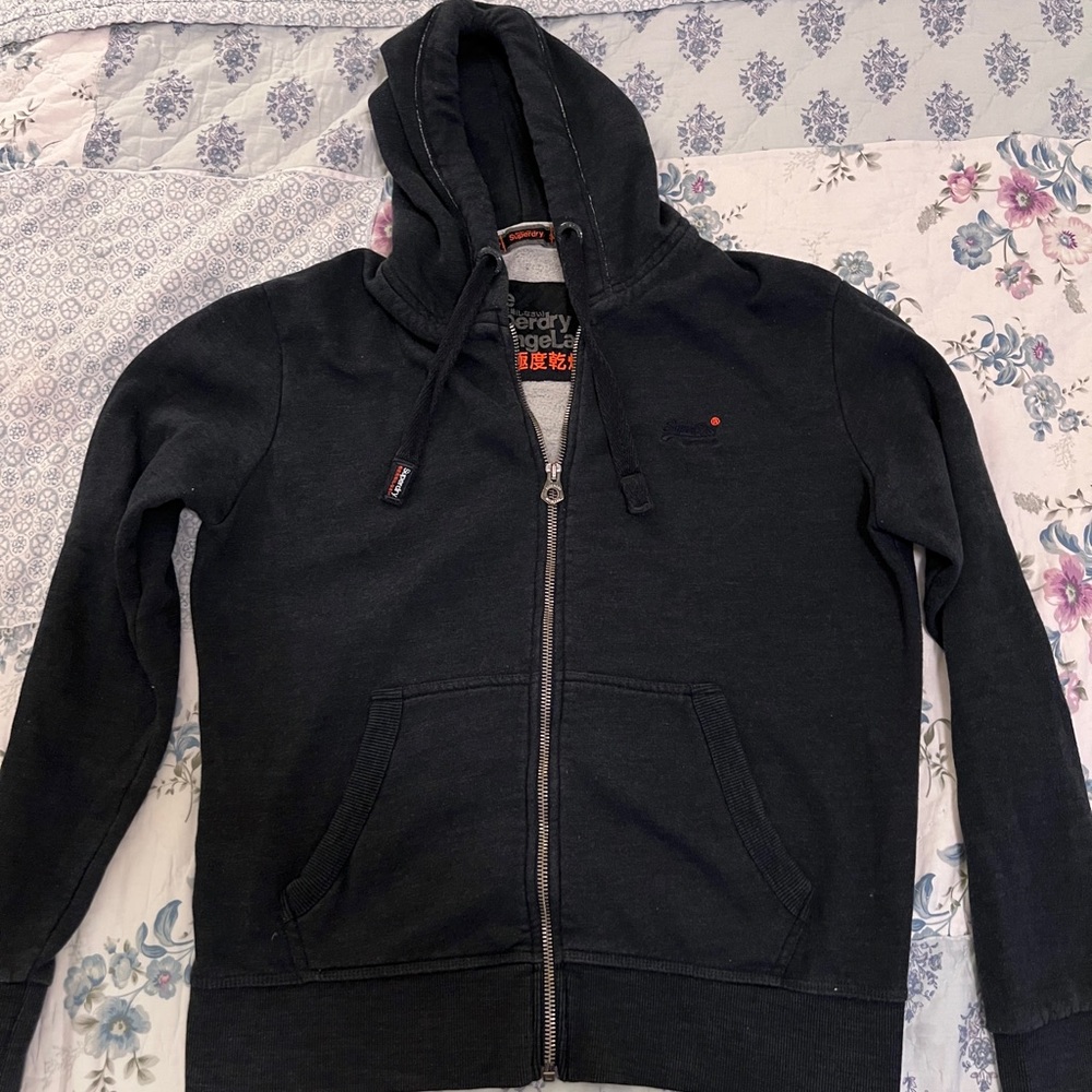 Solid Blue Super Dry Zip up Hoodie XXL with orange accents